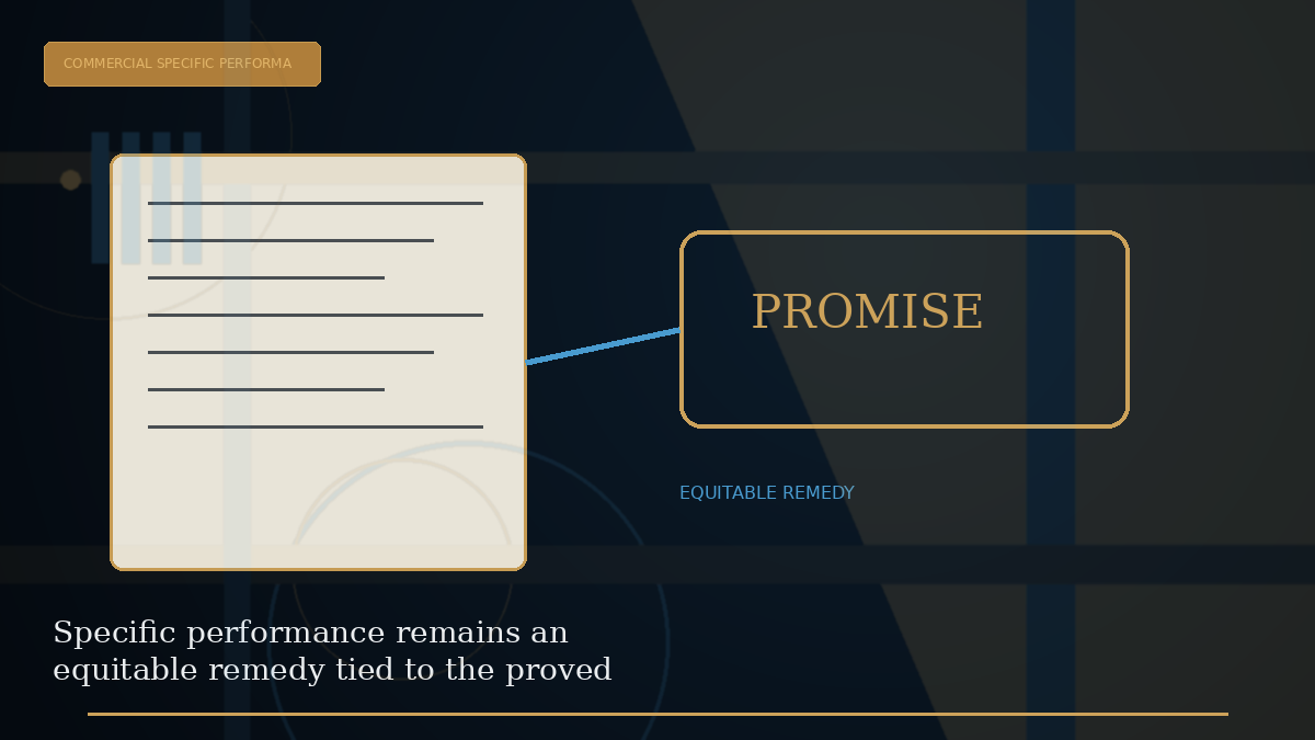 Editorial visual explaining Specific performance remains an equitable remedy tied to the proved bargain